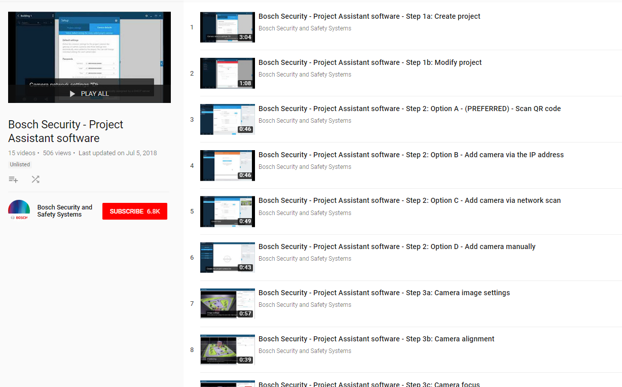 Bosch Project Assistant Software tutorial video links