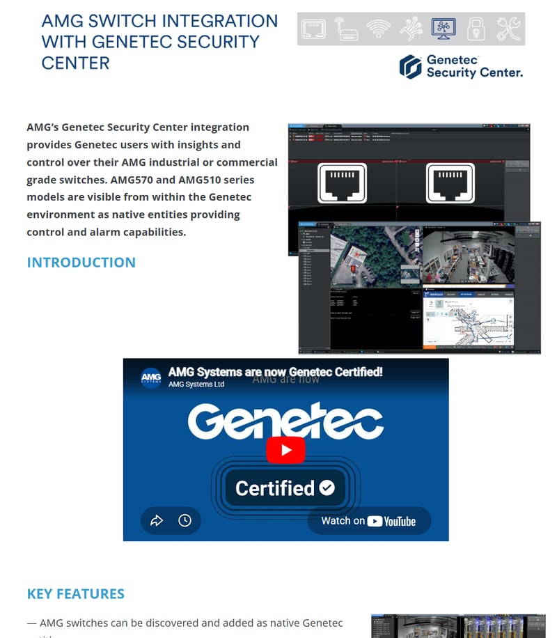 Genetec Security Center showing AMG switch port status and PoE controls